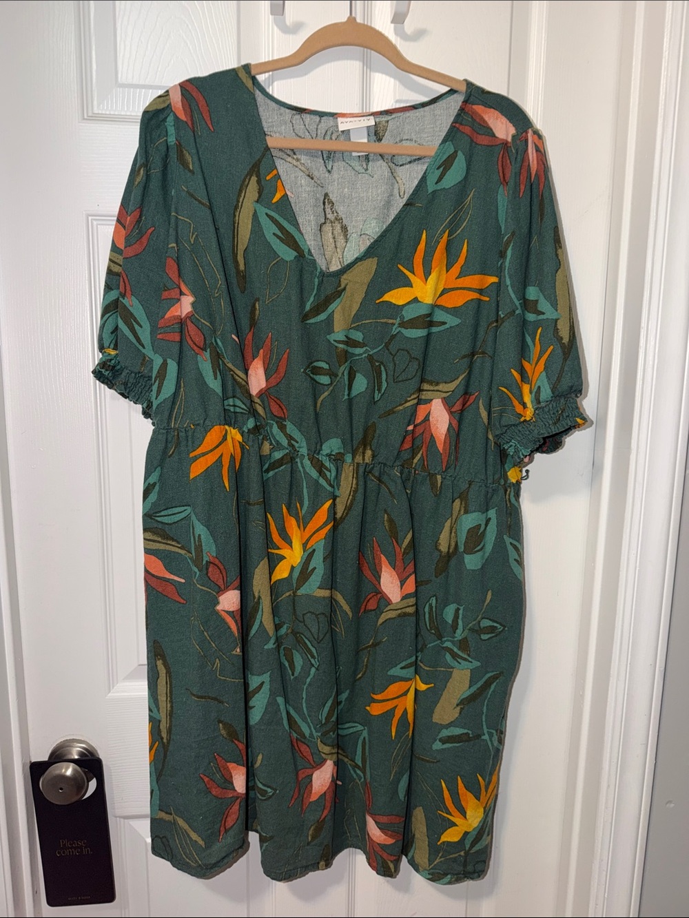Ava & Viv Teal Floral Midi Dress with Orange & Pink Accents